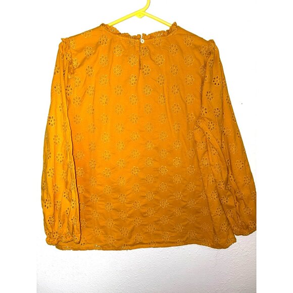 J.Crew Factory Mustard Yellow Embroidered Eyelet Cotton Blouse Size Medium - Picture 2 of 8